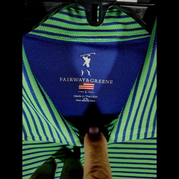 Fairway & Greene Golf Polo Shirt Men's Large Green Blue Stripe SLCC 1916 Patch - Picture 5 of 6